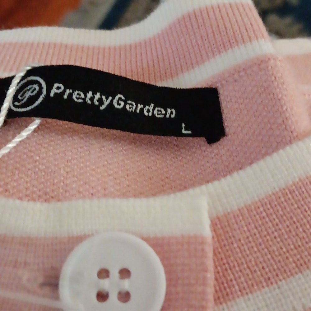 PRETTYGARDEN Pink &WhiteVest Casual Button Down NWT Size L - Picture 11 of 11
